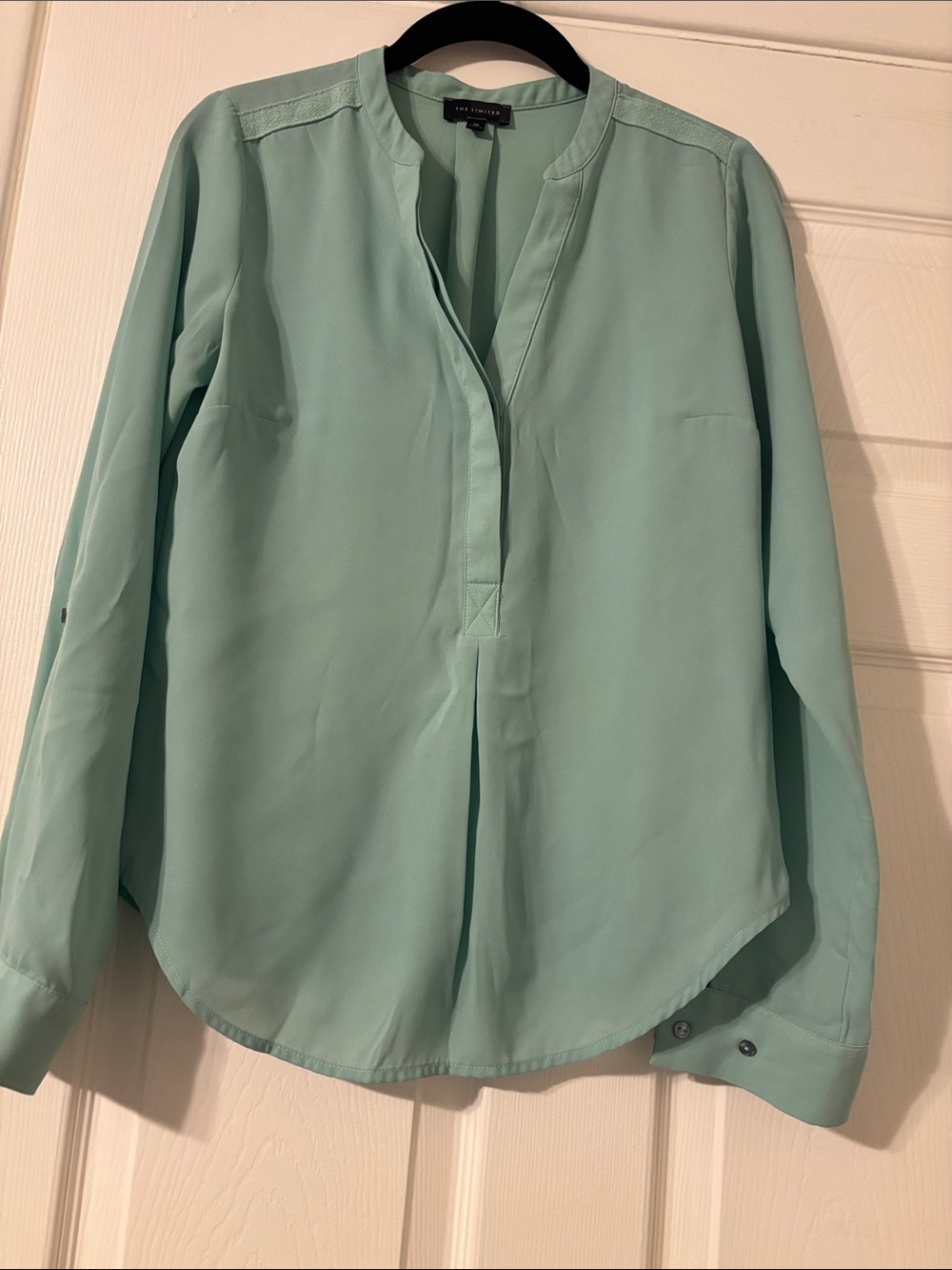 The Limited Mint Green Split V-Neck Long Sleeve Blouse